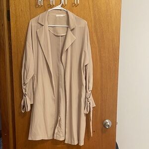 Stylish Beige Open Front Coat